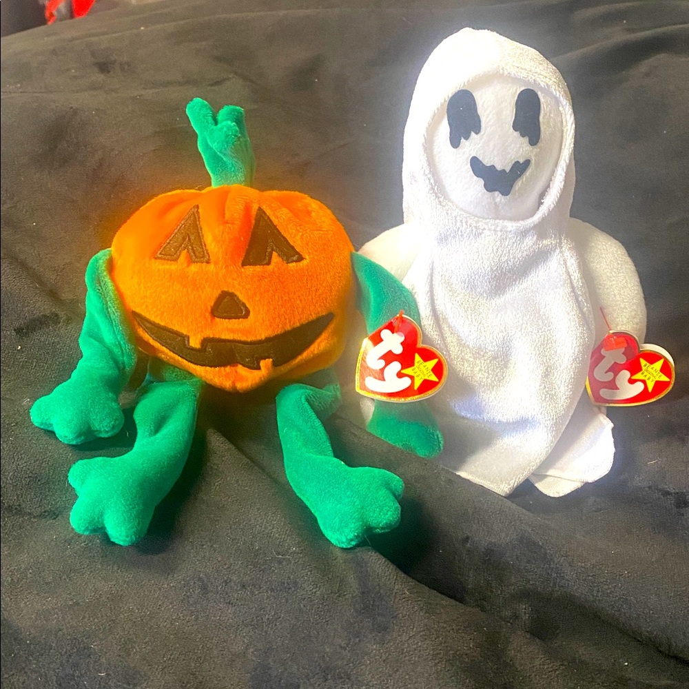 Ty beanie baby Pumkin 1998 with tag pumpkin and vintage sheets the ghost NWT